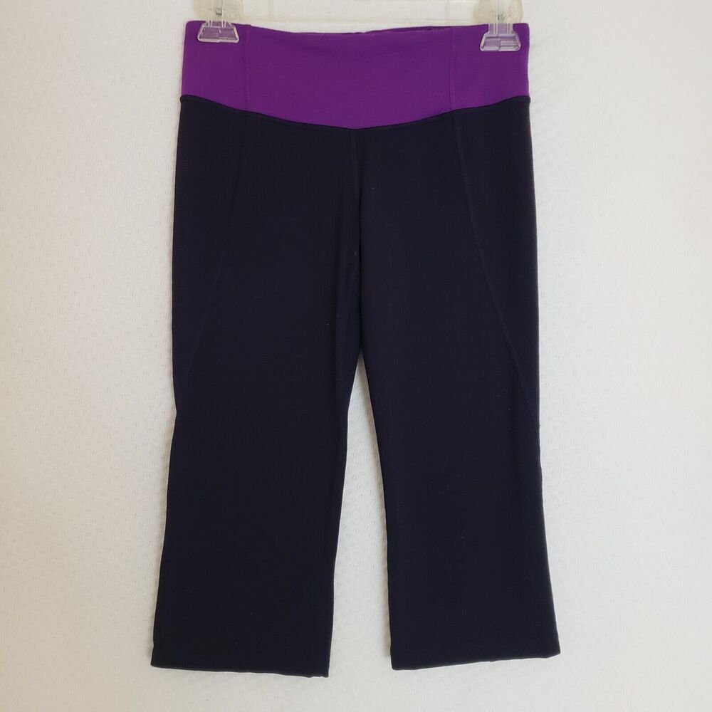 Lululemon Gather‎ and Crow Crop Leggings Black Pink Ankle Slit Women's Size 4